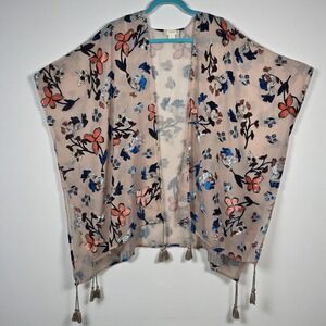 Japna Sheer Burnout Velvet Floral Kimono Duster with Tassels Woman Large Boho